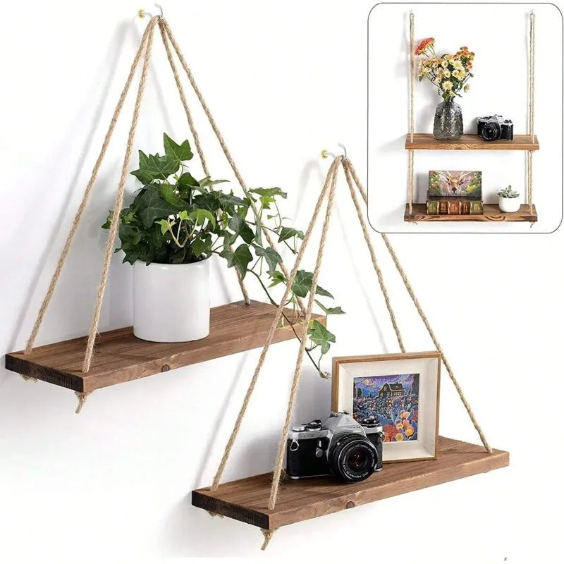 Hanging Wooden Swing Wall Shelf Decoration