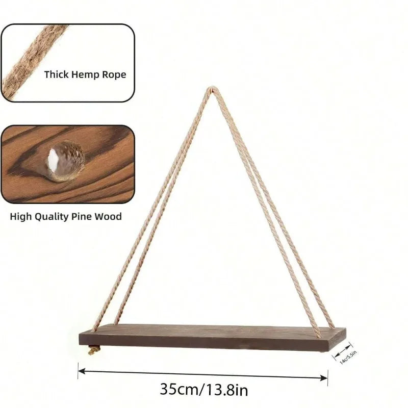 Hanging Wooden Swing Wall Shelf Decoration