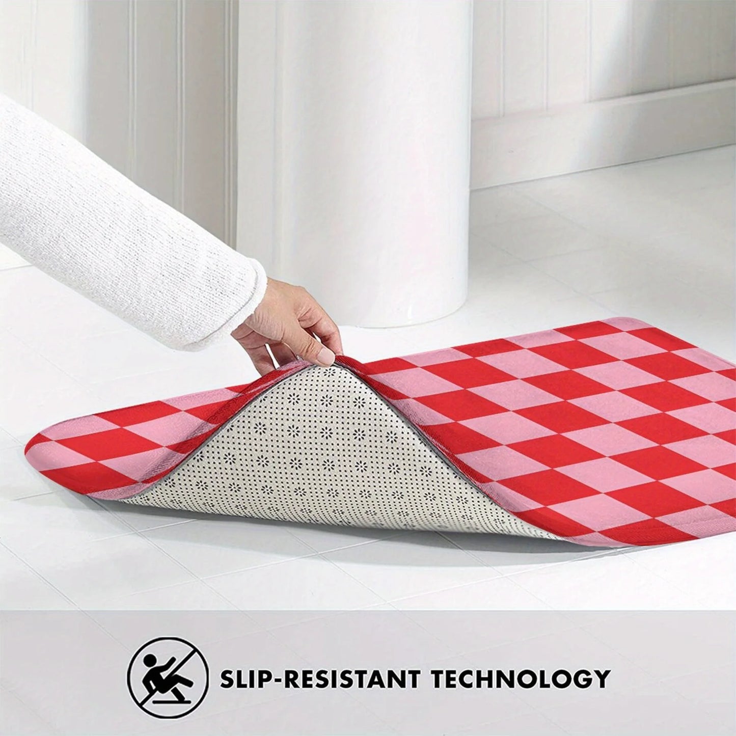Checkered Red and Pink Flannel Doormat