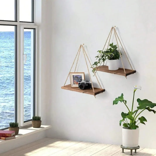 Hanging Wooden Swing Wall Shelf Decoration