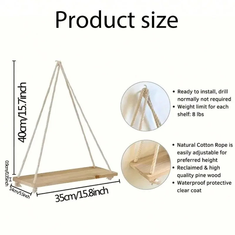 Hanging Wooden Swing Wall Shelf Decoration
