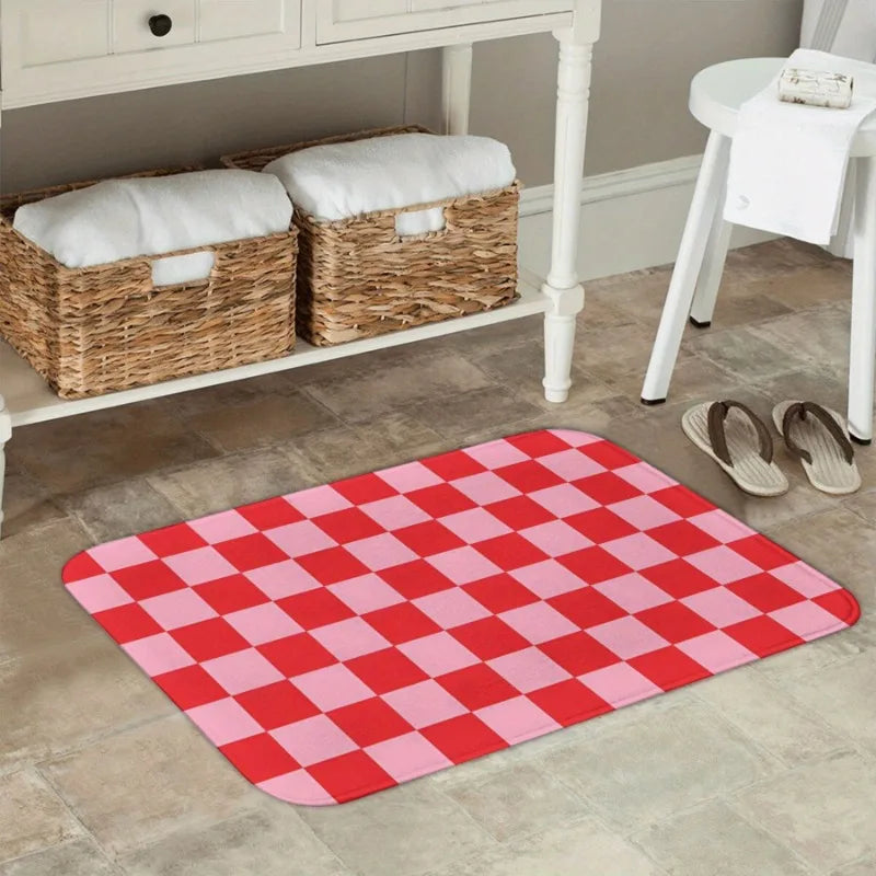Checkered Red and Pink Flannel Doormat