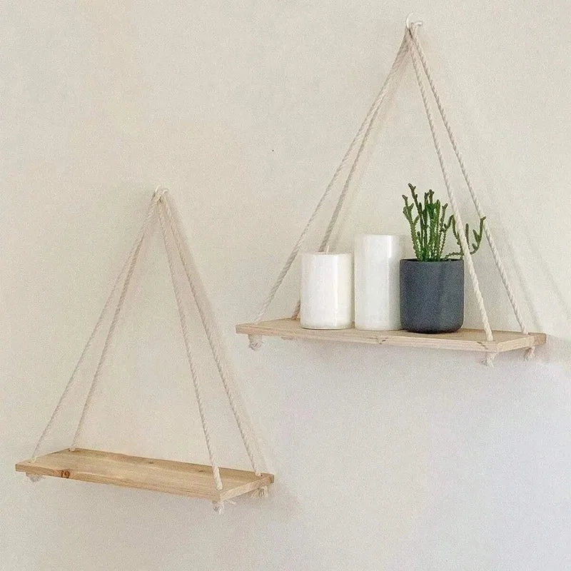 Hanging Wooden Swing Wall Shelf Decoration