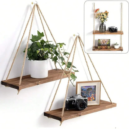 Hanging Wooden Swing Wall Shelf Decoration