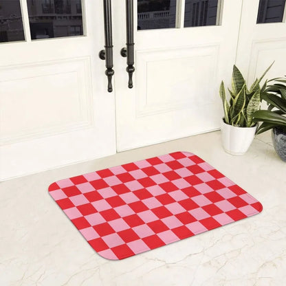 Checkered Red and Pink Flannel Doormat