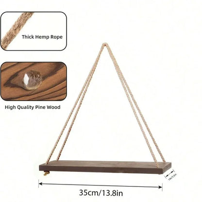Hanging Wooden Swing Wall Shelf Decoration