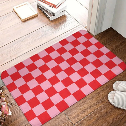 Checkered Red and Pink Flannel Doormat